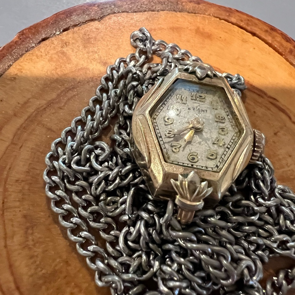 10kt Rolled Gold Plate Hexagonal Pendant Watch on a Chain